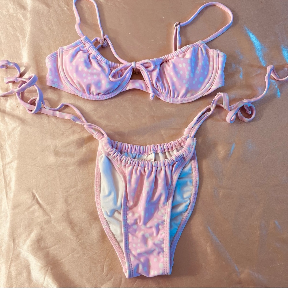 Xhilaration Pink Polka Dot String Bikini Size Small